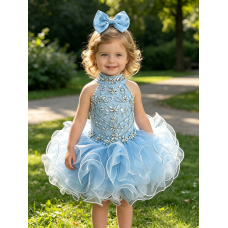 Infant/toddler/baby/children/kids Girl's glitz Pageant evening/prom Dress/clothing 1-6T G284baby blue